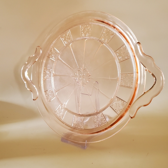 Vintage Pink Jeanette Doric Depression Glass Serving Platter Cottagecore Elegant - Picture 1 of 7